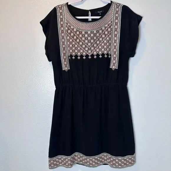Madewell Women's Size 10 Dress Starflower Embroidered Black 100% Silk - Picture 2 of 13